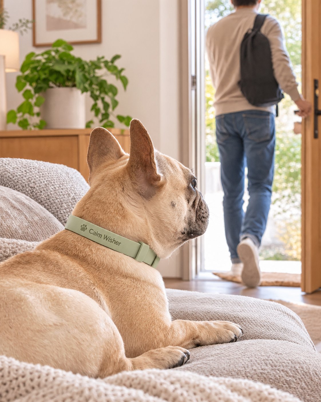 Perro en el sillón mientras su dueño sale