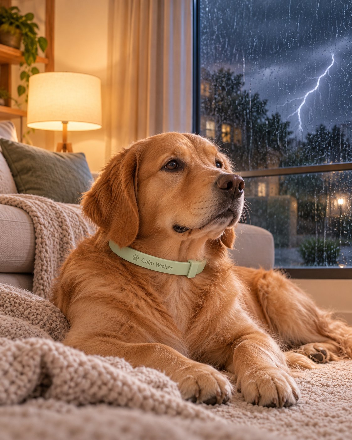 Perro recostado durante una tormenta