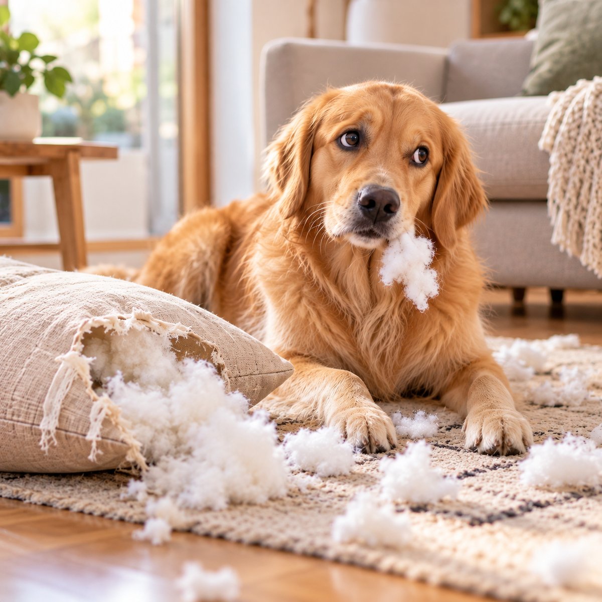Perro que rompió un almohadón